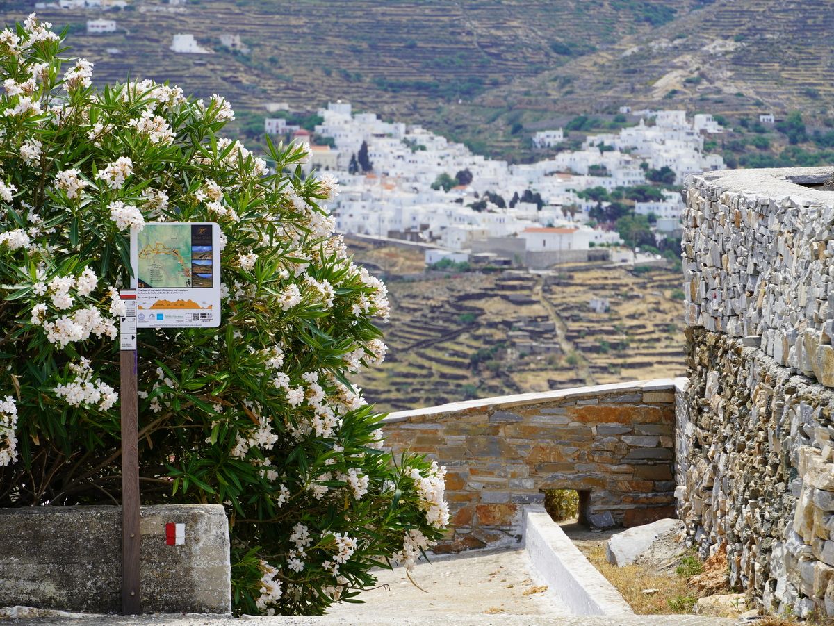 Tinos Trails Trailhead sign Pyrgos